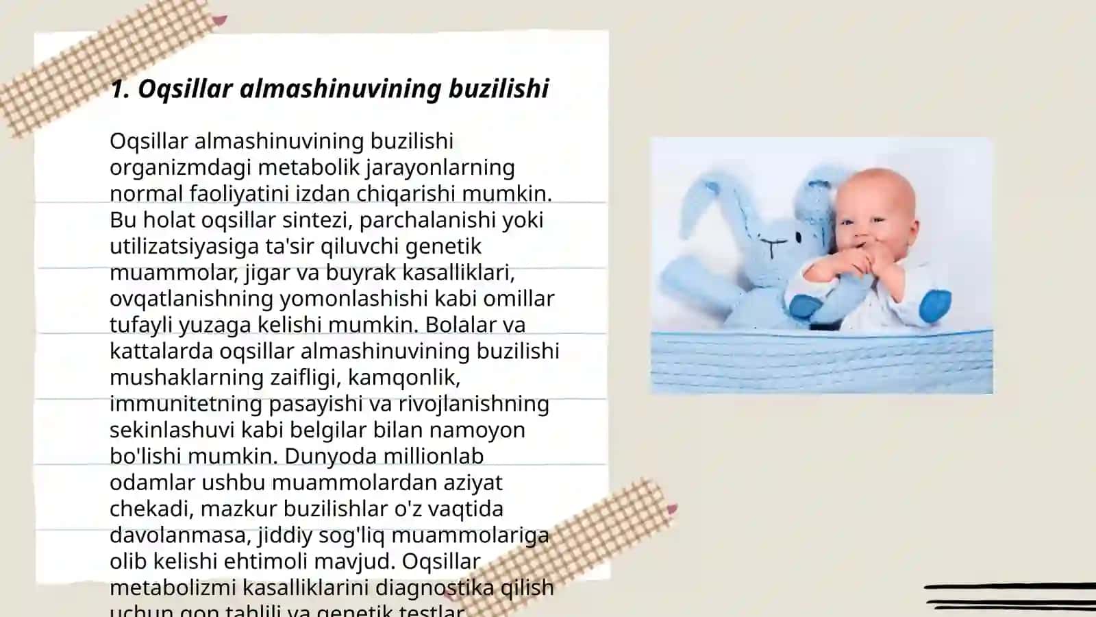 Gen kasalliklari: Aminokislatalar, uglevodlar, lipidlar almashinuvi 3