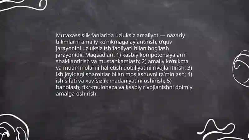Mutaxassislik fanlaridan uzluksiz amaliyotni tashkil etish texnologiyasi 3