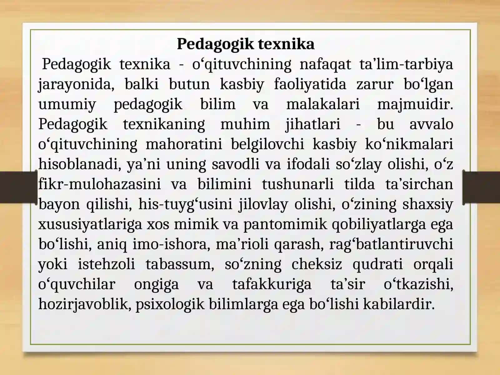 9-Mavzu:Pedagogik texnika haqida tushunchava uning mazmuni.Pedagogik texnikani egallash mahorati 3