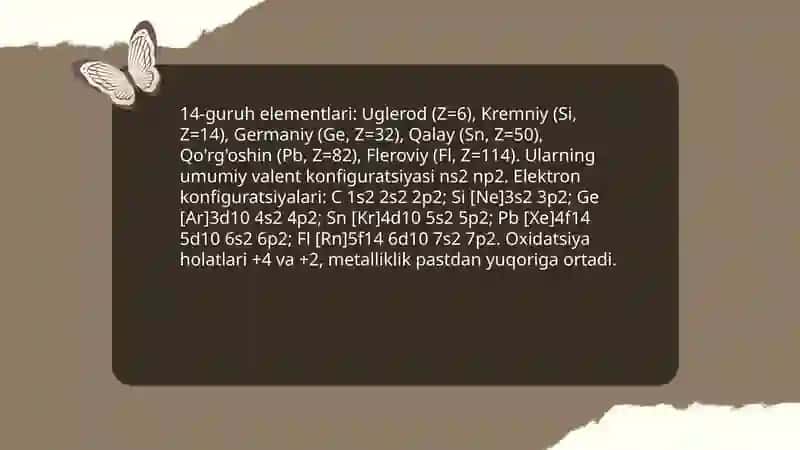 14-guruh elementlari. Uglerod va kremniy ularning birikmalari va xossalari 3