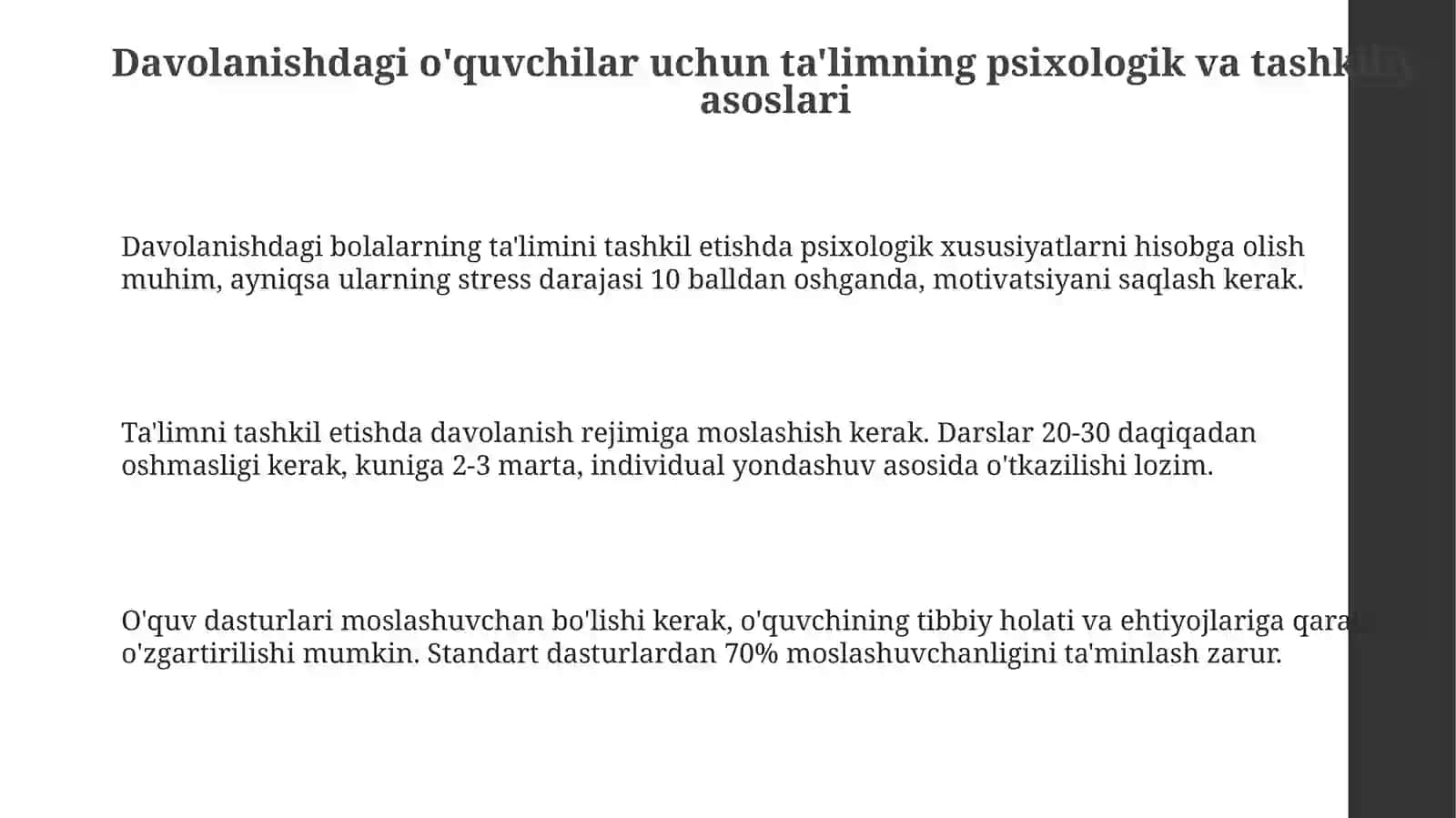 Shifoxonalarda uzoq davolanuvchi maktab oʻquvchilarini samarali taʼlim olishining asosiy shartlari 3