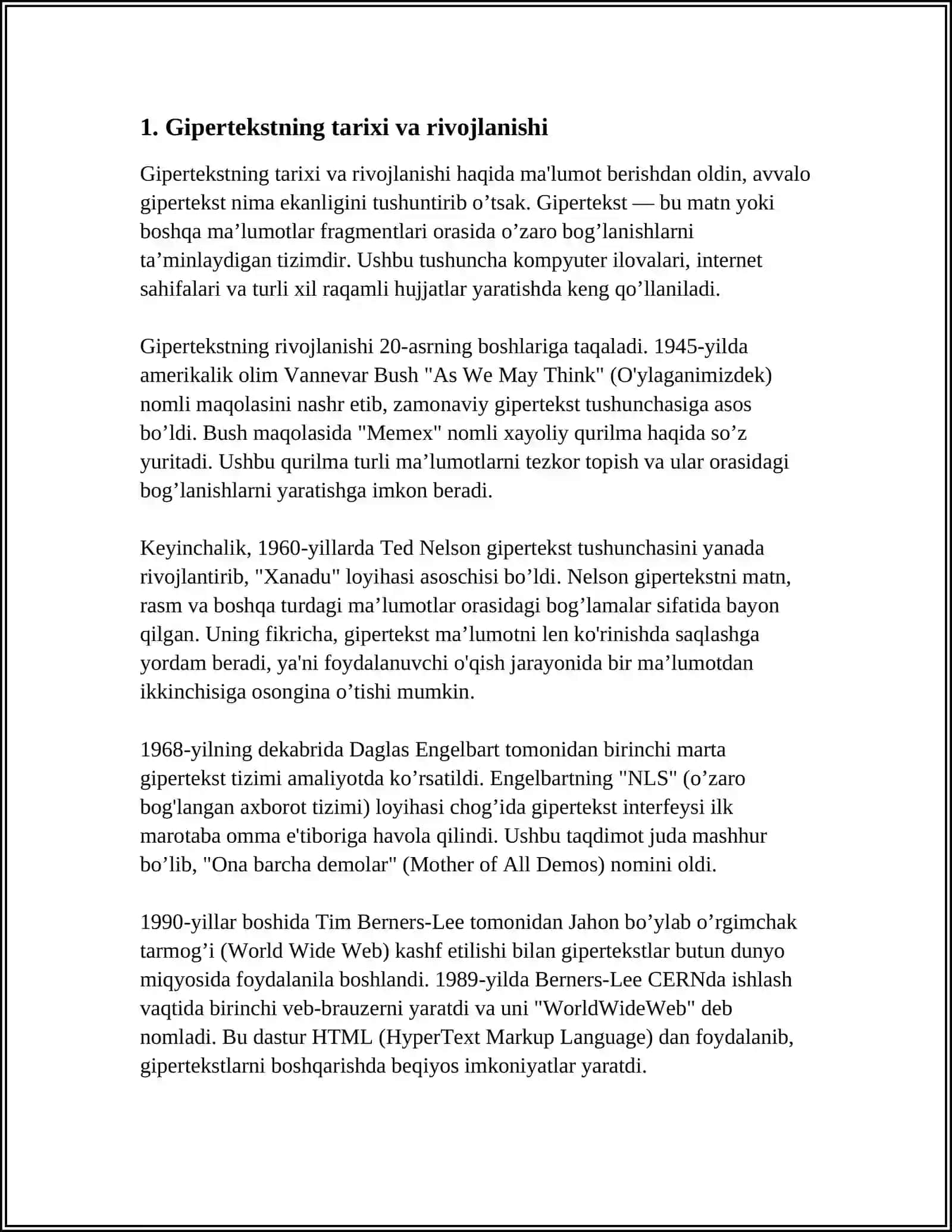 GIPERTEKST GIPERMUROJAAT VA GIPERMEDIA TUSHUNCHALARINI TAVSIFLASH 3