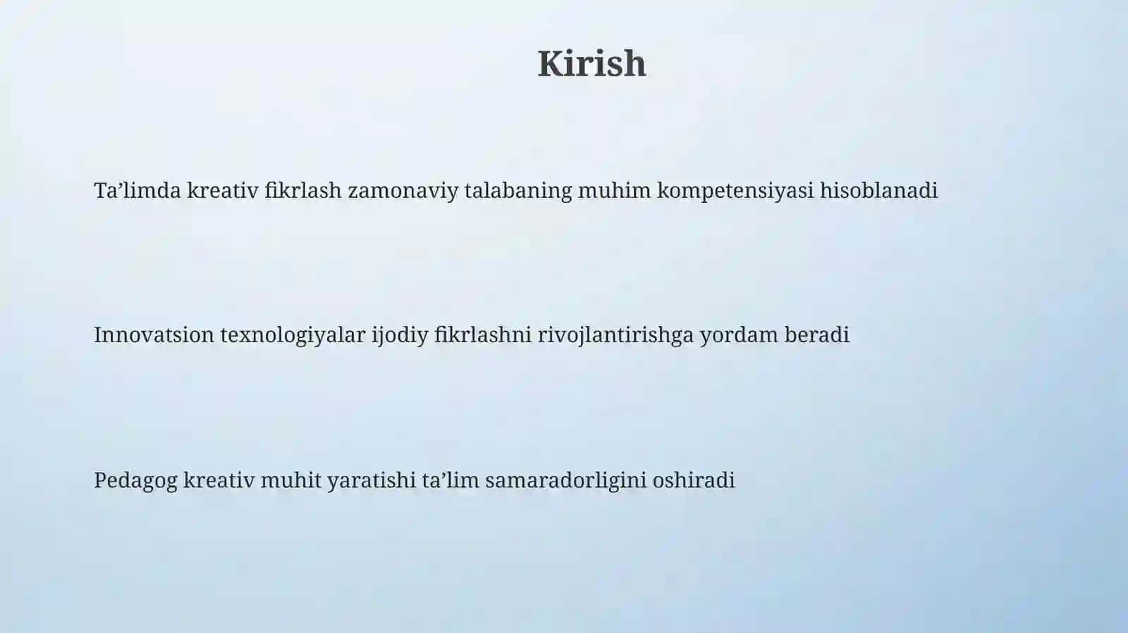 Talabalarning kreativligini rivojlantirishda innovatsion pedagogik texnologiyalardan foydalanishni takomillashtirish 3