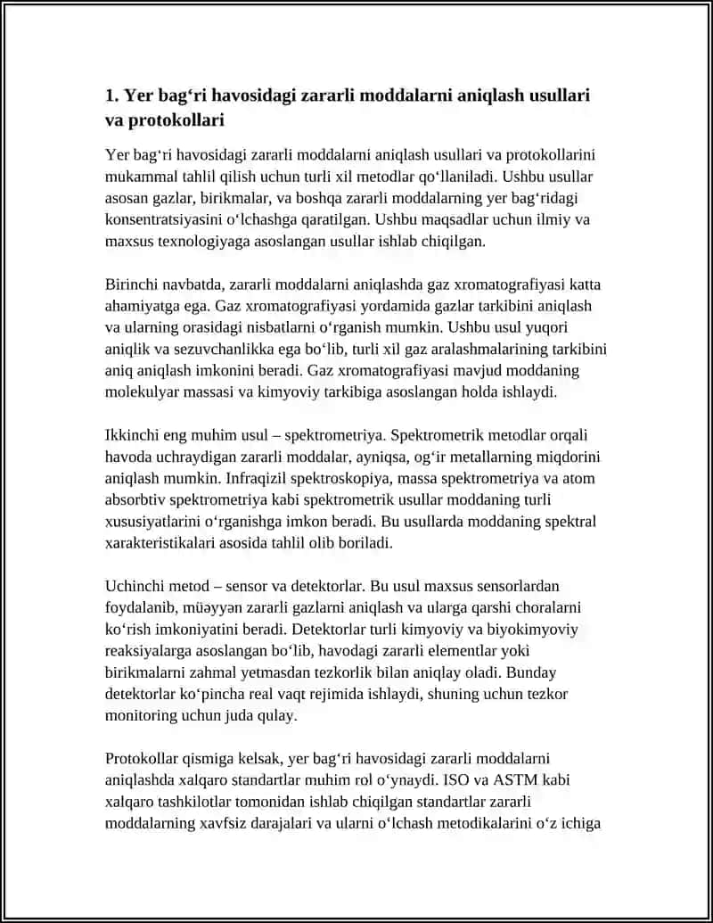 Yer bagʻri havosidagi zararli moddalarni aniqlash usullari va protokollari 3