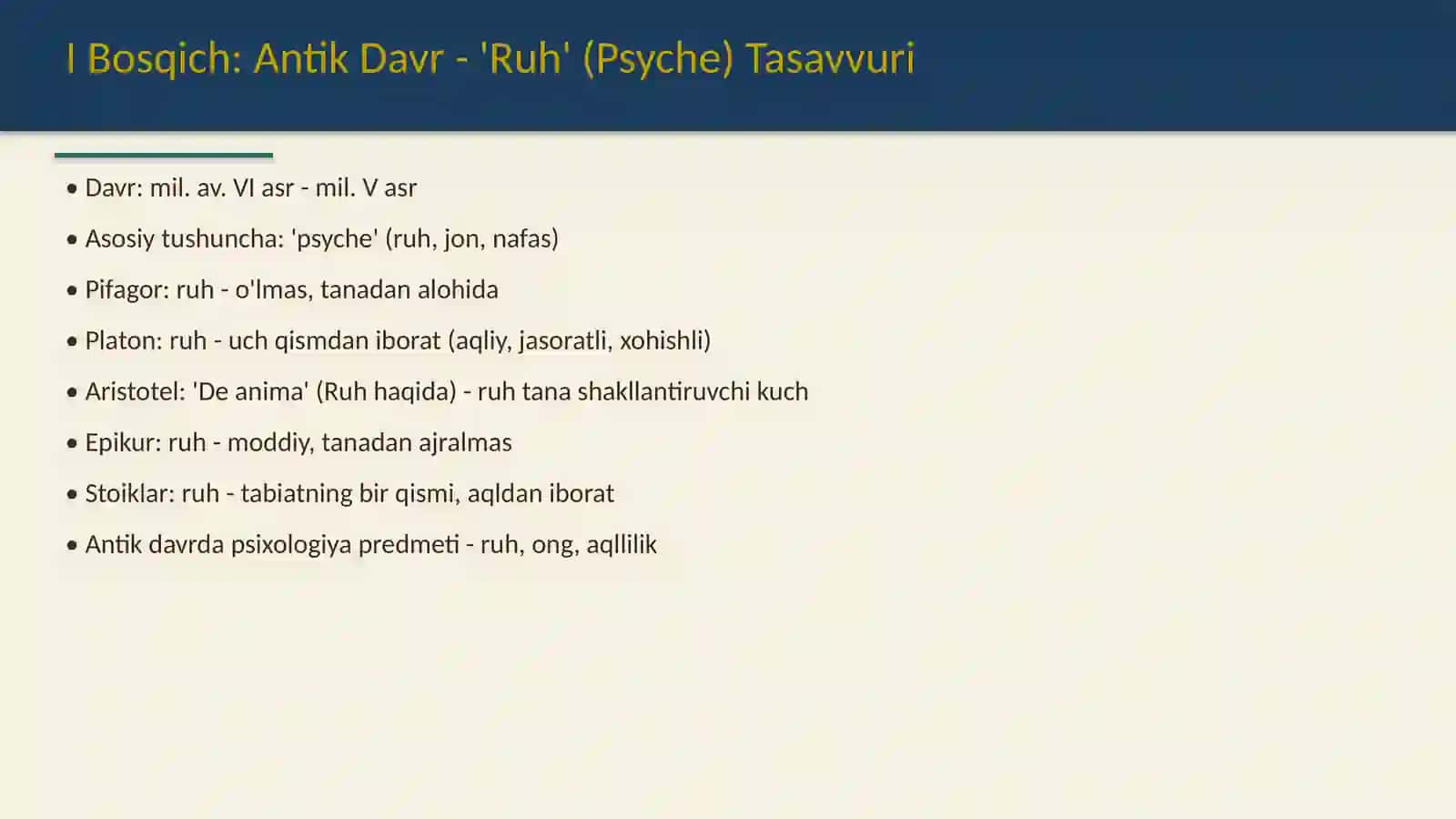 Psixologiyaning predmeti haqidagi tasavvurlar rivojlanishining asosiy bosqichlari 3
