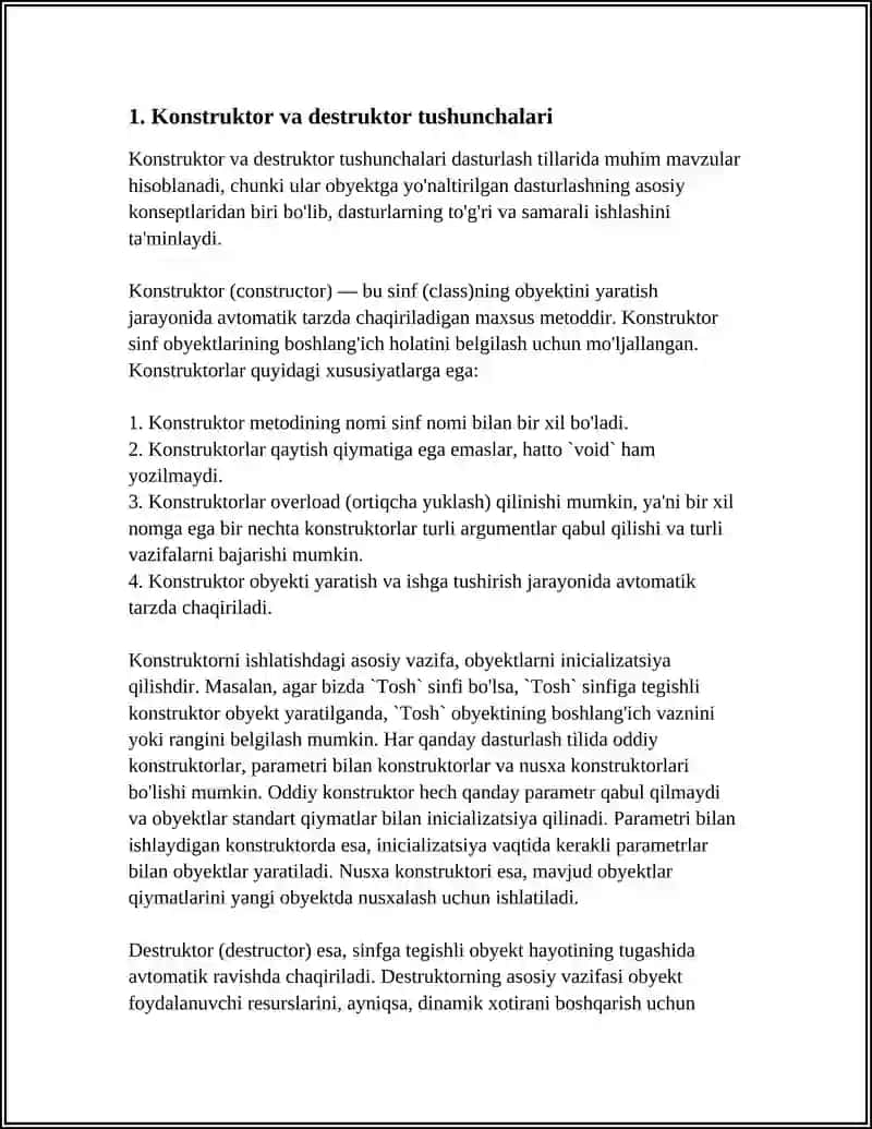 KONSTRUKTOR JÁRDEMINDE XIZMETKER MAǴLIWMATLARIN SAQLAW HÁM DESTRUKTOR JÁRDEMINDE OLARDI TAZALAW PROGRAMMASIN DÚZIŃ 3