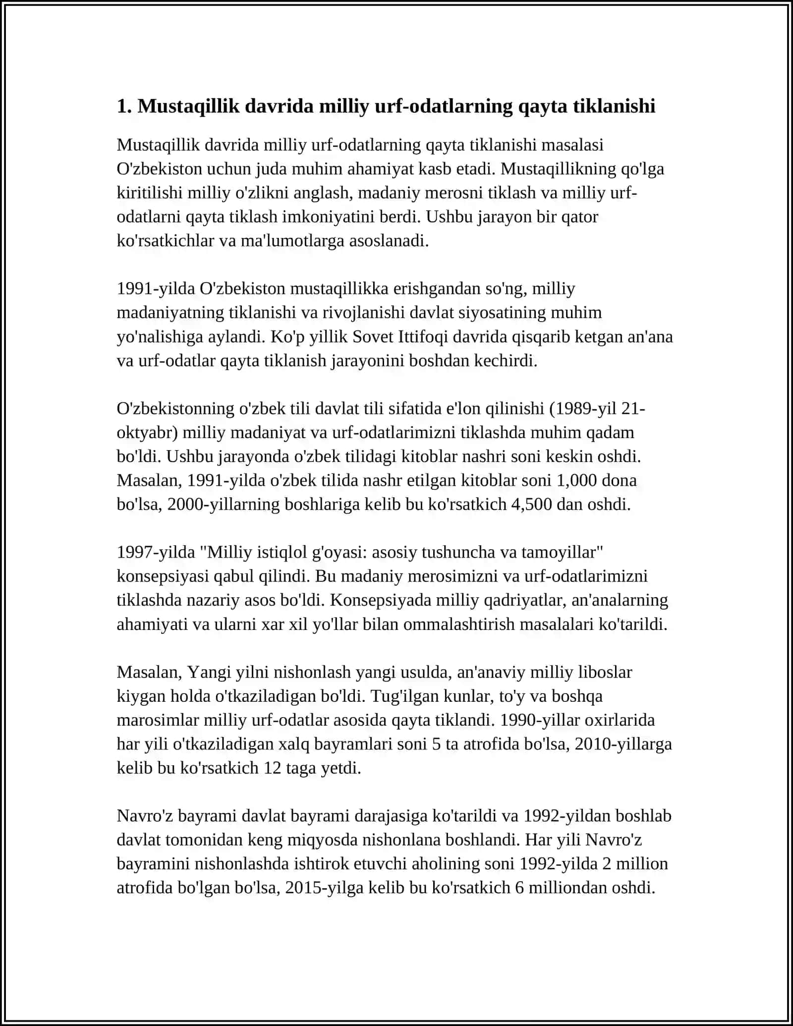 MUSTAQILLIK YILLARIDA MILLIY URF-ODAT, QADRIYAT VA ANʼANALARNING QAYTA TIKLANISHI 3
