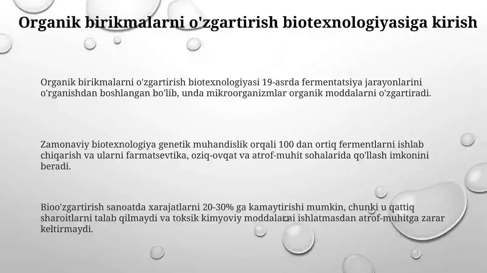 Organik birikmalarni transformatsiya qilish (modifikatsiyalash) biotexnologiyasi 3