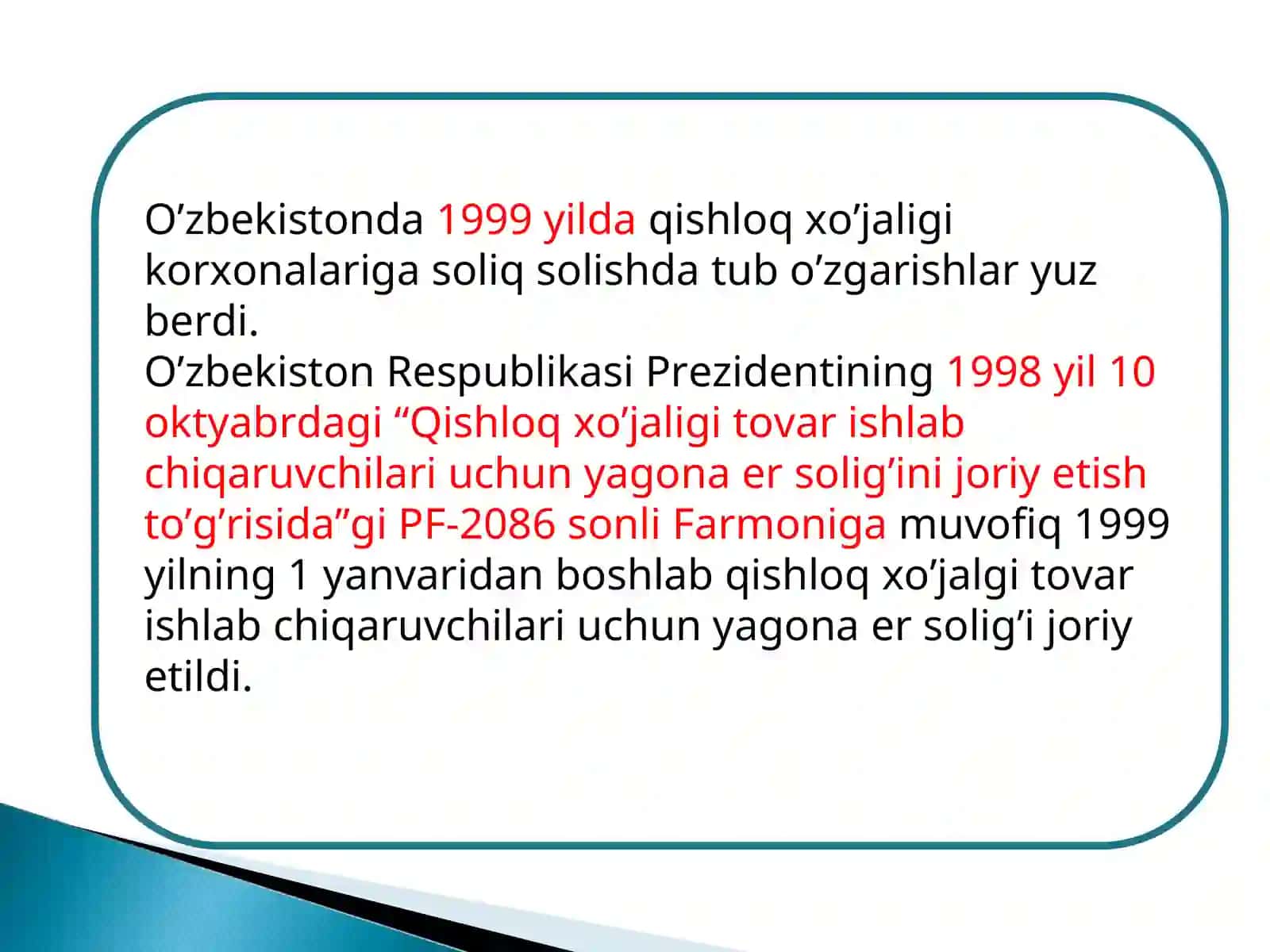 Yagona er solig’i to`lovchilar, soliq ob’ekti va stavkalar 3
