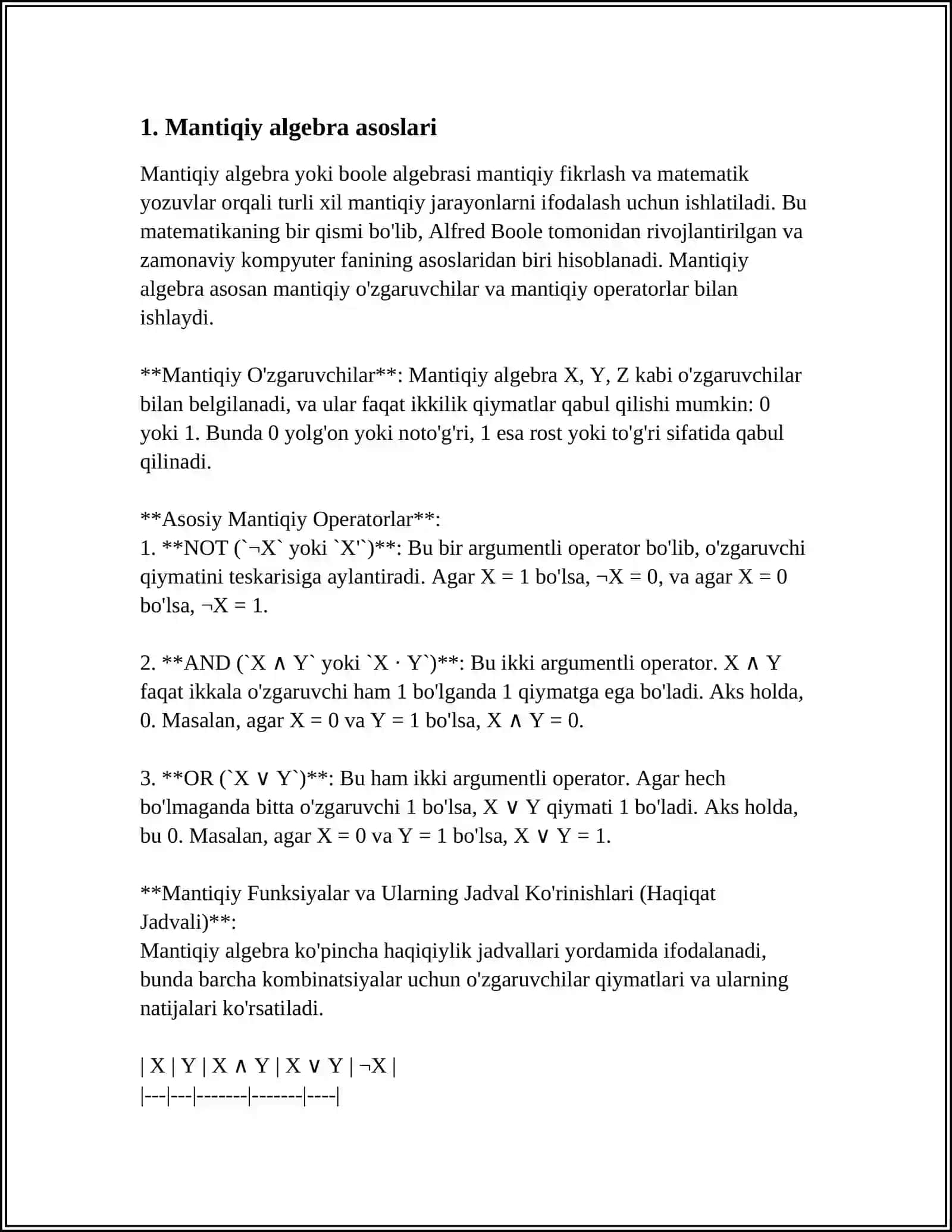 BOOLEAN ALGEBRA VA UNING RAQAMLI ELEKTRONIKA TIZIMLARINI LOYIHALASHDAGI QO‘LLANILISHI 3