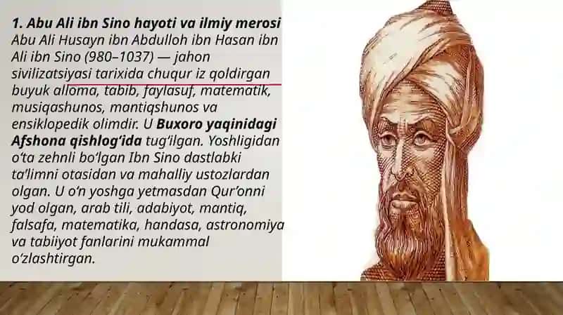 ABU ALI IBN SINO IJODI VA FAOLIYATI. ,,TIB QONUNLARI’’ASARINING OLAMSHUMUL AHAMIYATI. ABU NASR FAROBIY ASARLARINI O’RGANISHNING DOLZARBLIGI. 3