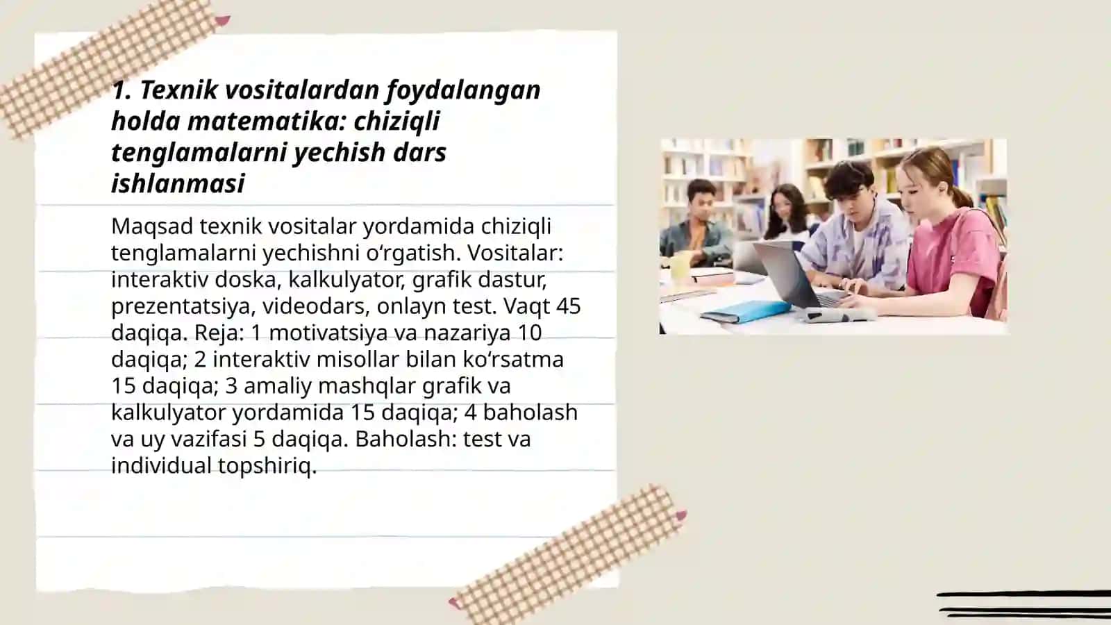 Texnik vositalardan foydalangan holda matematika: chiziqli tenglamalarni yechish dars ishlanmasi 3