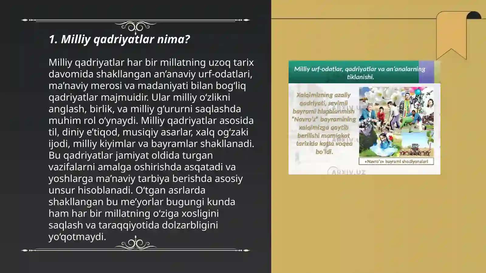 Milliy ma'naviy qadriyatlar va an'analarning tiklanishi va rivojlanishi 3