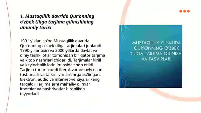 Mustaqillik yillarida Quronning òzbek tiliga tarjima qilinishi va tafsirlari haqida 3
