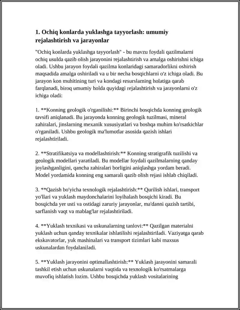 Ochiq konlarda yuklashga tayyorlash 3
