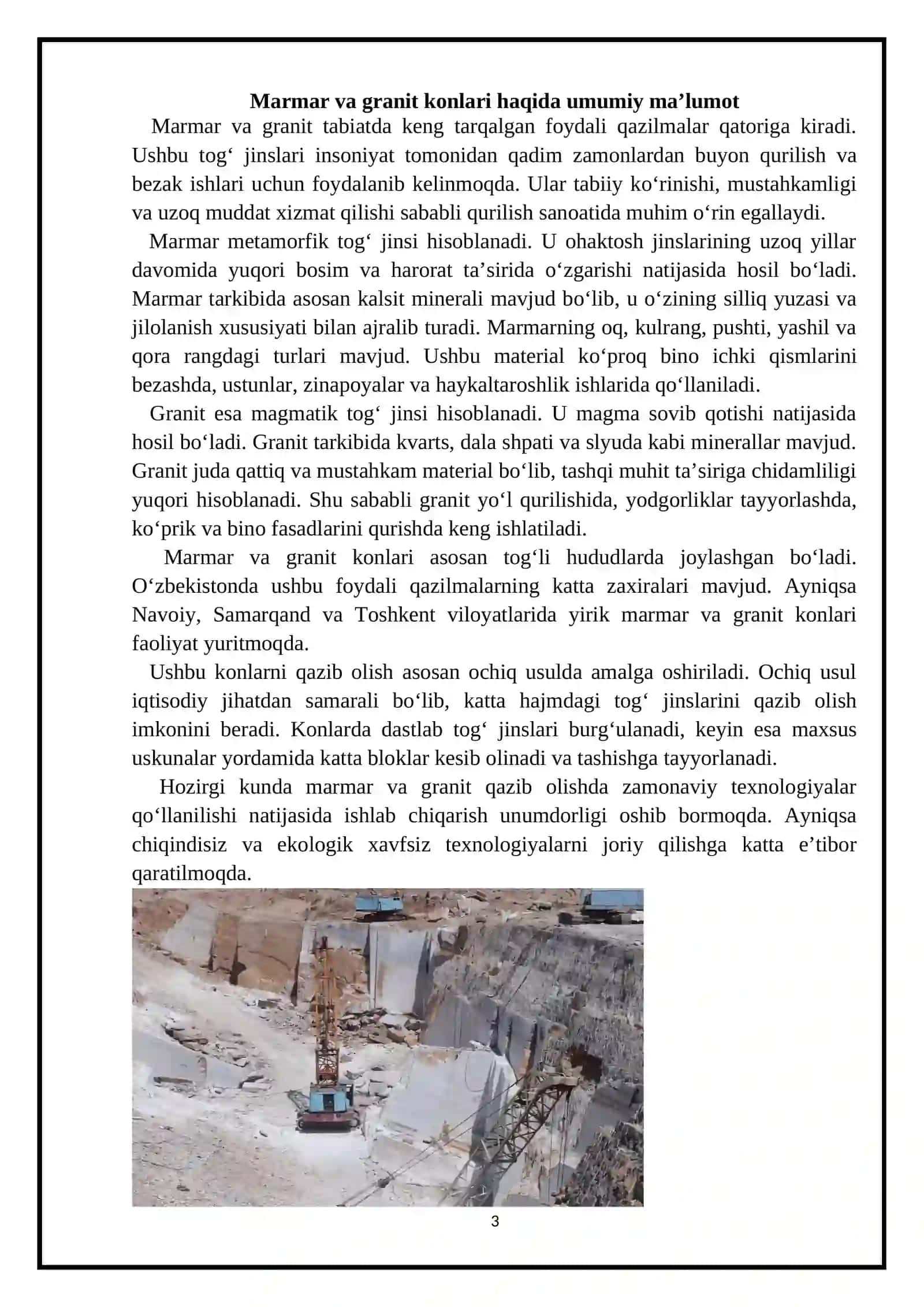 Marmar va granit konlari haqida umumiy ma’lumot 3