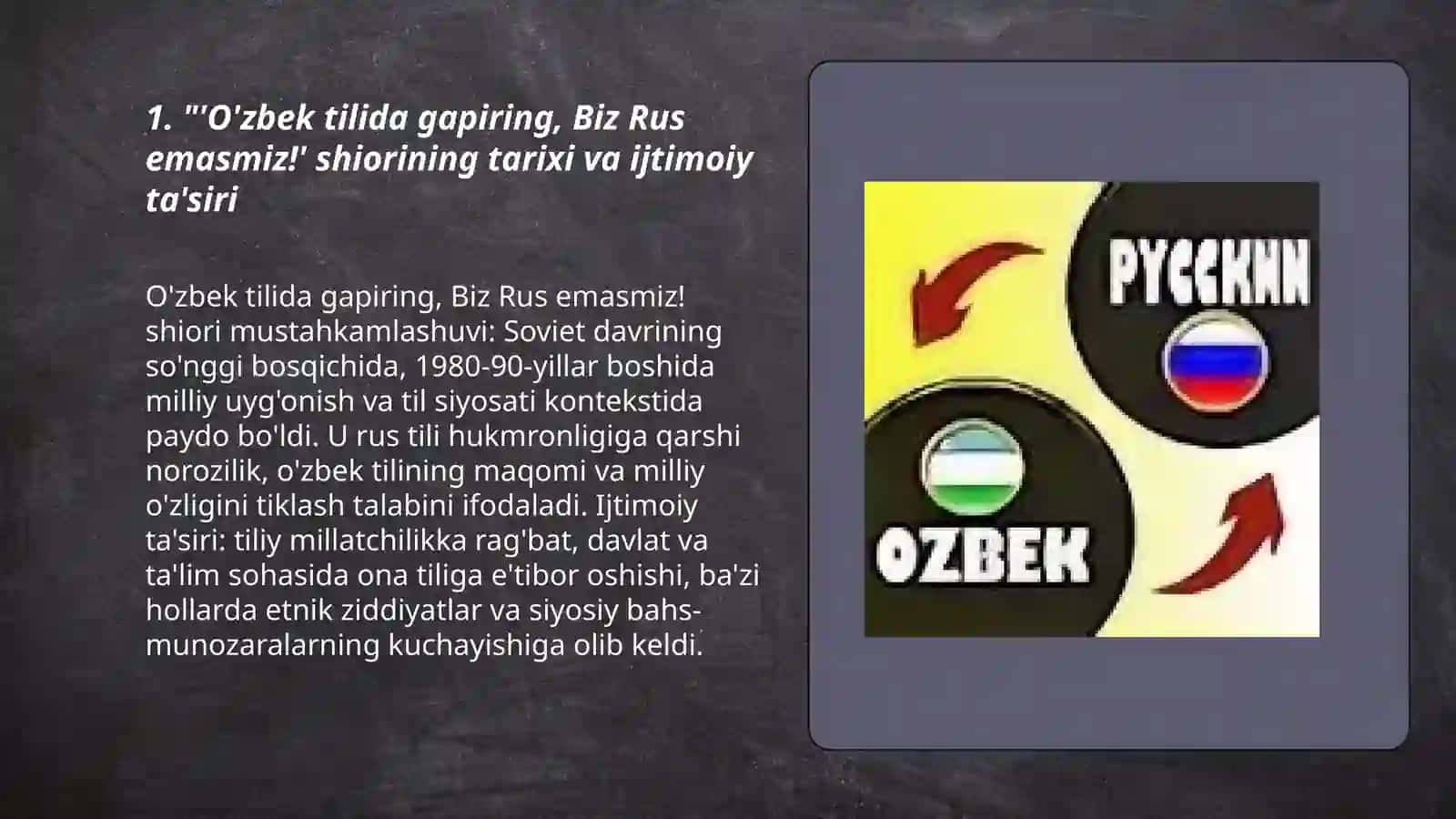 O'zbek tilida gapiring, Biz Rus emasmiz! 3