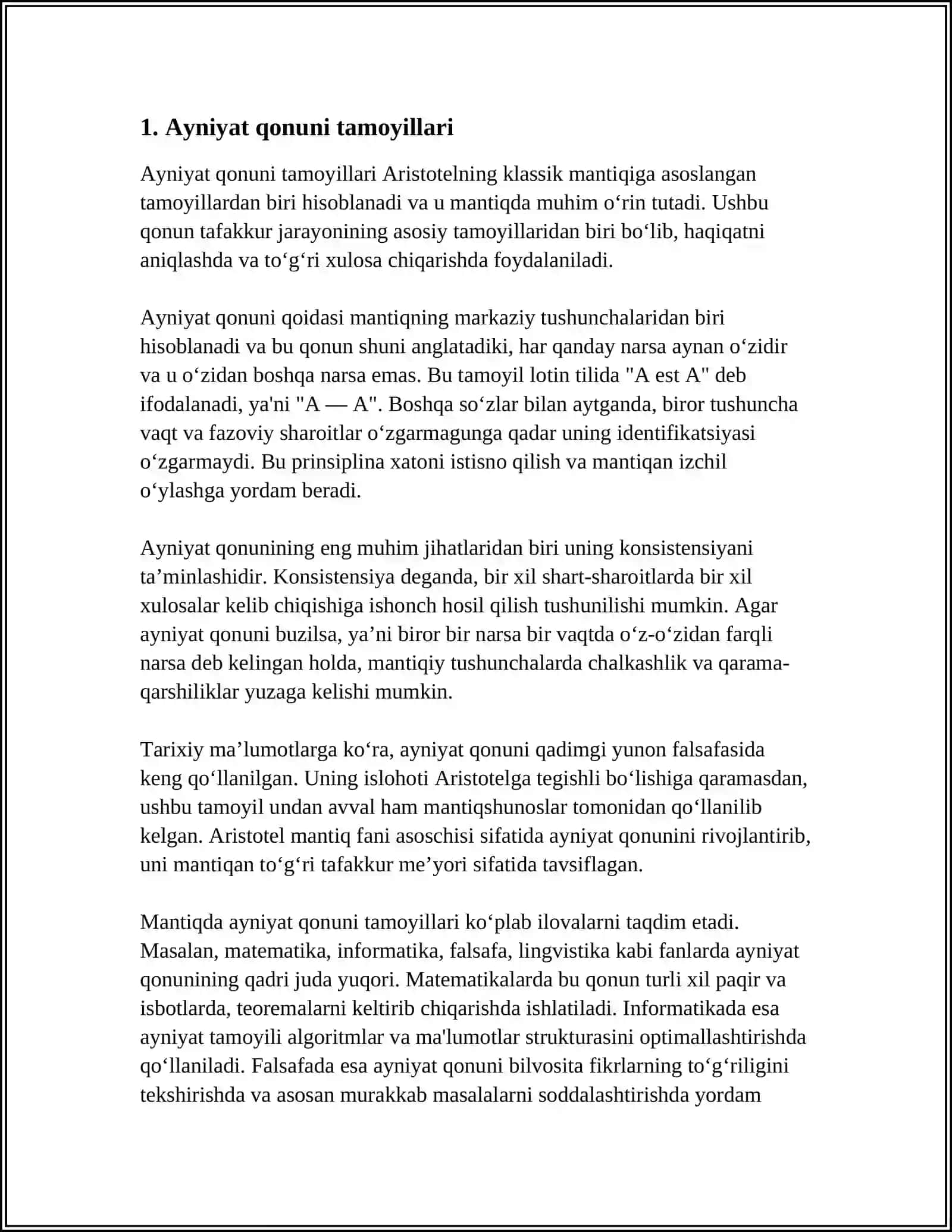 TAFAKKUR QONUNLARI; AYNIYAT, ZIDDIYATSIZLIK UCHINCHISI ISTISNO QONUNI, YETARLI ASOS QONUNI 3