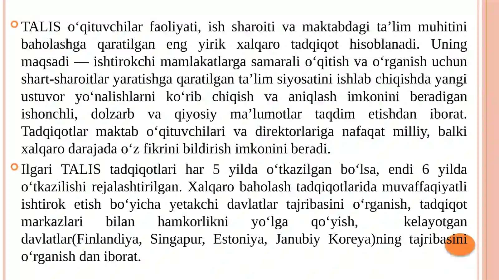 TALIS xalqaro tadqiqotlari doirasida ishlab chiqilgan so’rovnomalar 3