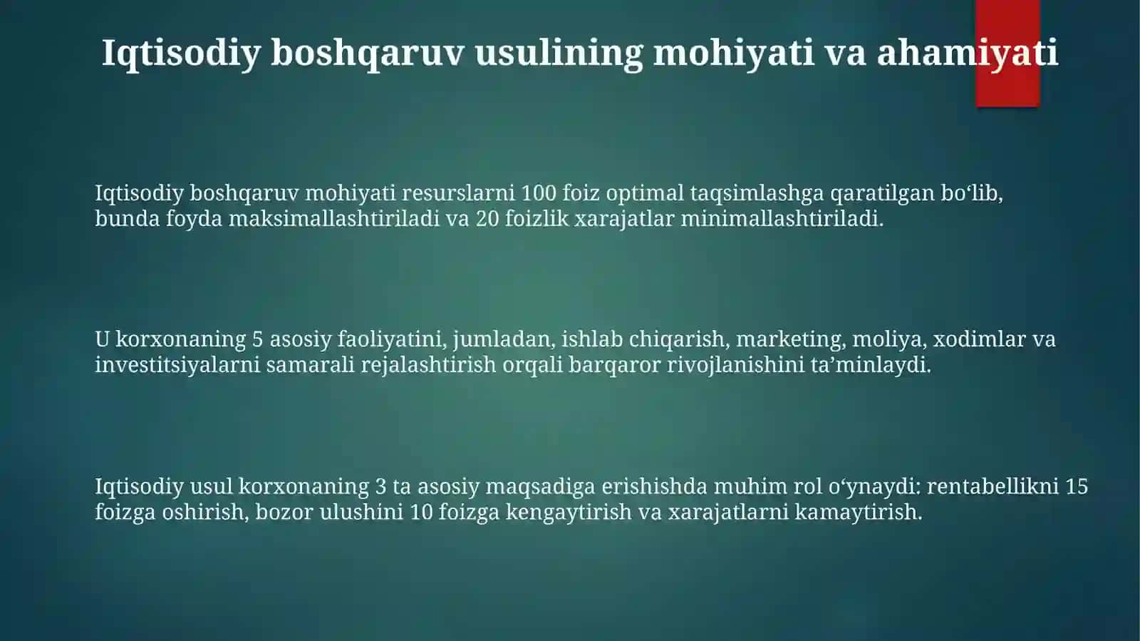 Boshqarishning iqtisodiy usuli - korxona samarali boshqarishning asosi 3