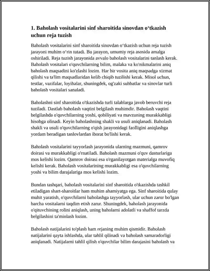 BAHOLASH VOSITALARINI SINF SHAROITIDA SINOVDAN OʻTKAZISH VA NATIJALARNI TAHLIL QILISH 3