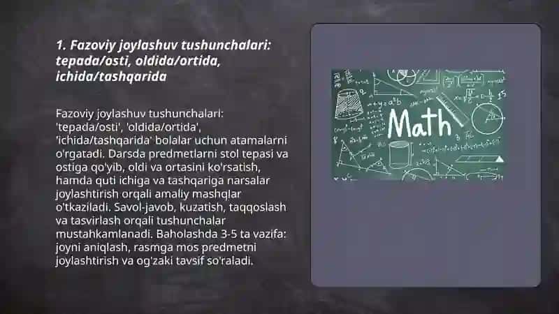 Obyekt-fazoviy muhitni rivojlantirish "Matematik rivojlantirish" oʻquv moduliga 3