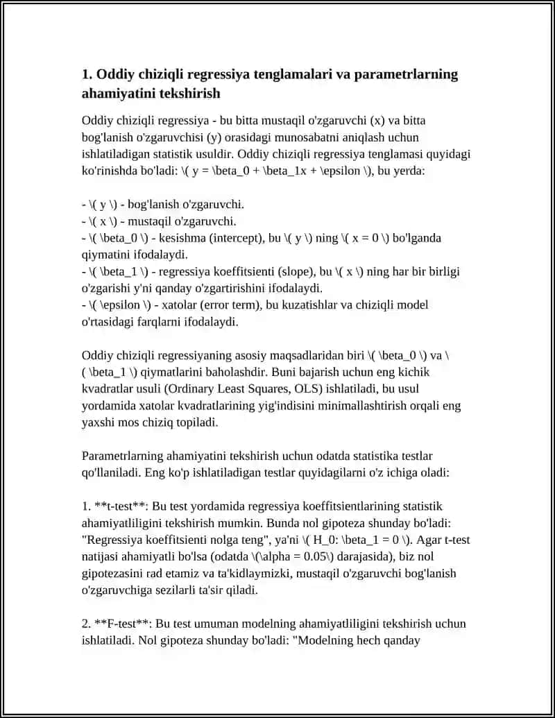 REGRESSIYA TENGLAMALARI VA ULARNING PARAMETRLARINI AHAMIYATSIZLIGINI TEKSHIRISH 3