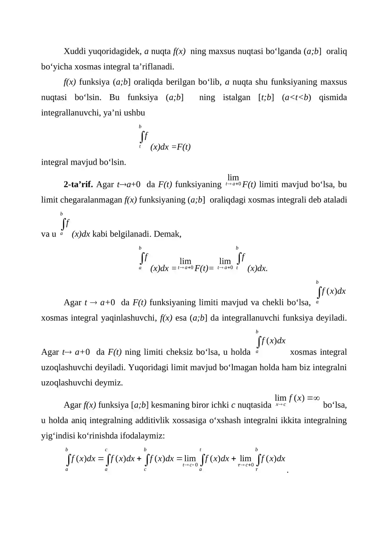 Matematik Analiz - Aniq integral mavjudligi 3