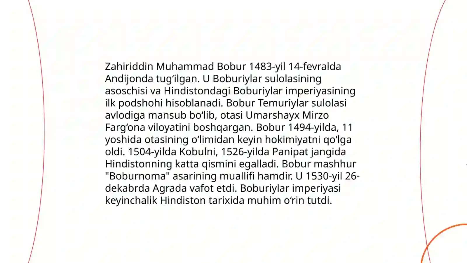 Zahriddin Muhammad Bobur va uning siyosiy,iqtisodiy, madaniy sohalardagi faoliyati 3