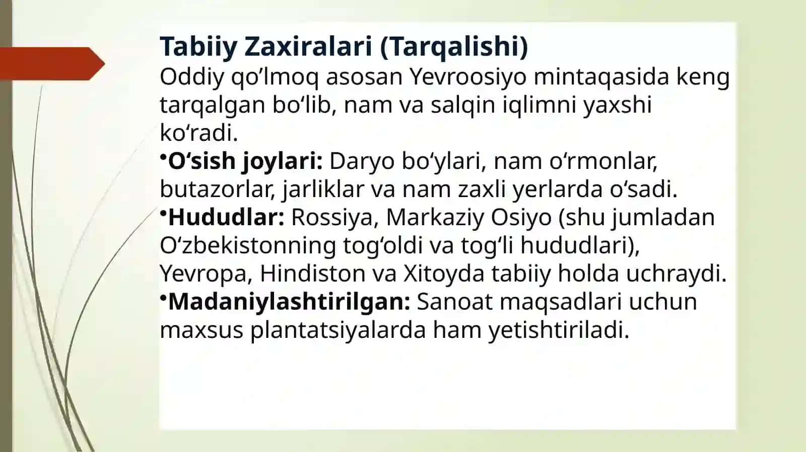 Oddiy qo’lmoq TABIIY ZAXIRASI VA XOM ASHYOSI 3