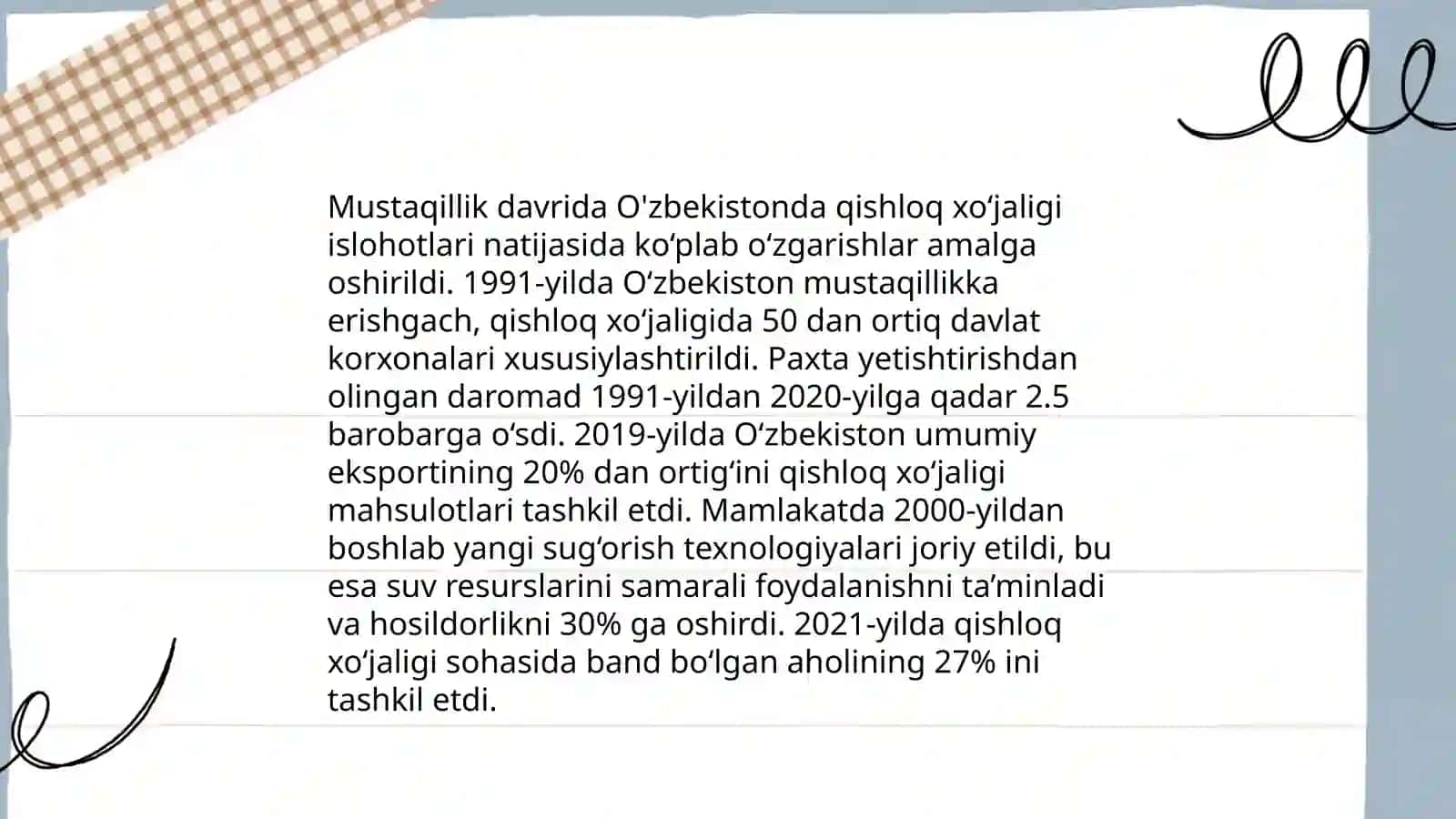 Mustaqillik yillarida qishloq xojaligi va sanoat sohasidagi ozgarishlar 3