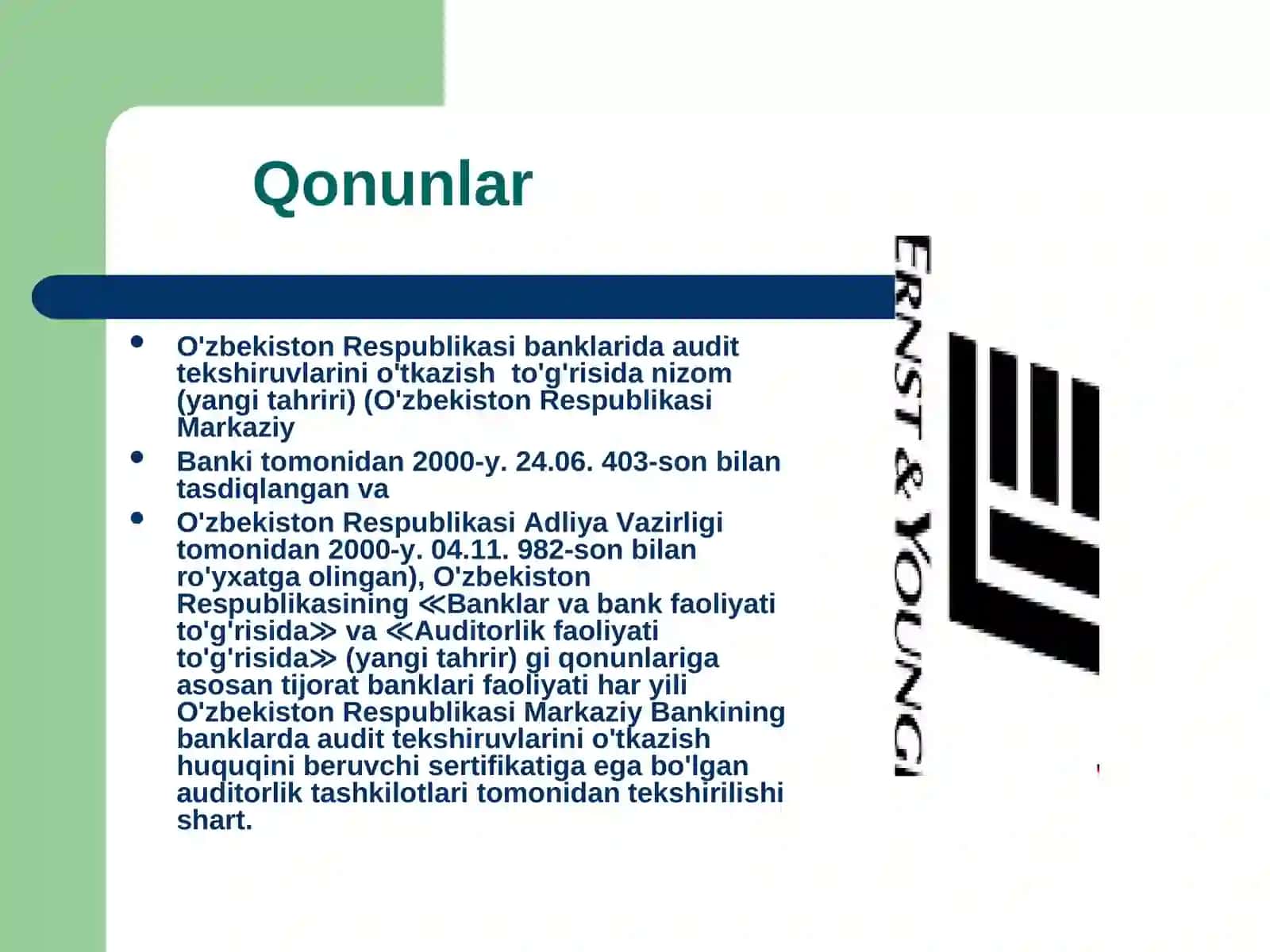 Bank auditining mohiyati, maqsadi va vazifalari. Bank auditining me’yoriy-huquqiy asoslari 3