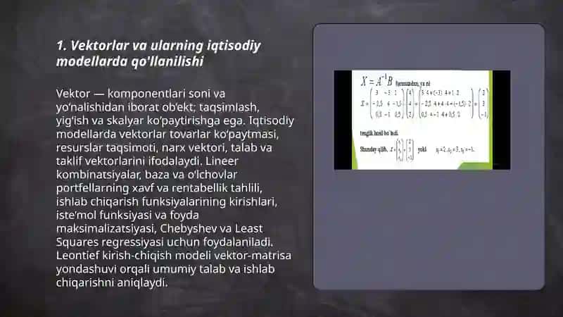 Chiziqli algebra elementlari va ularni iqtisodiyotdagi tatbiqi 3