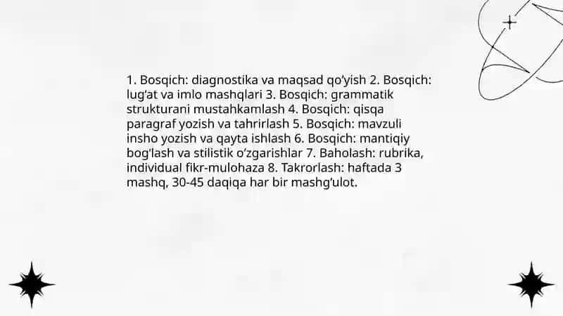 Yozma nutqni rivojlantiruvchi mashq va topshiriqlar ishlab chiqish 3