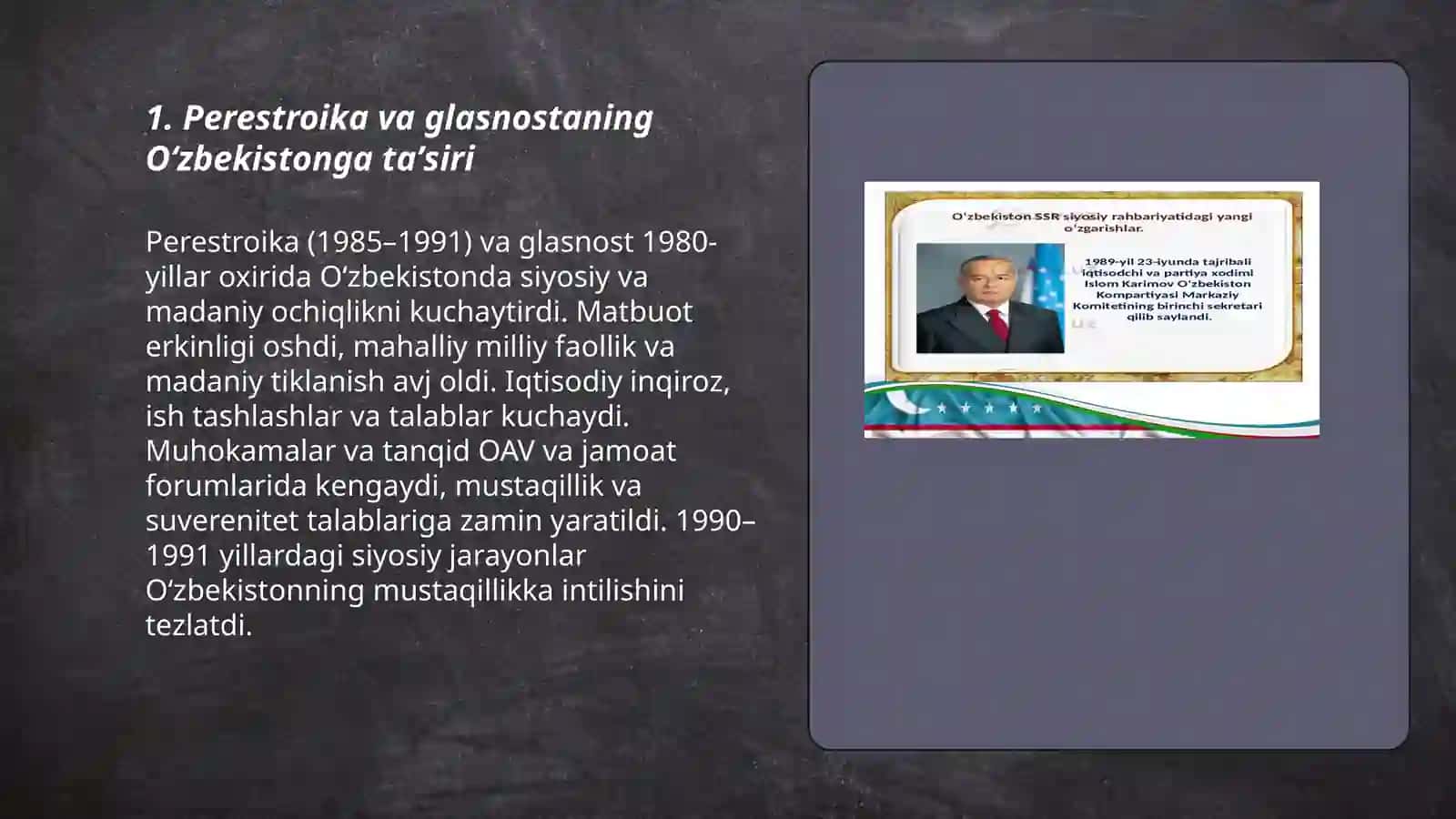 Mustaqillikka erishish arafasida Oʻzbekistondagi ijtimoiy siyosiy jarayonlar 3