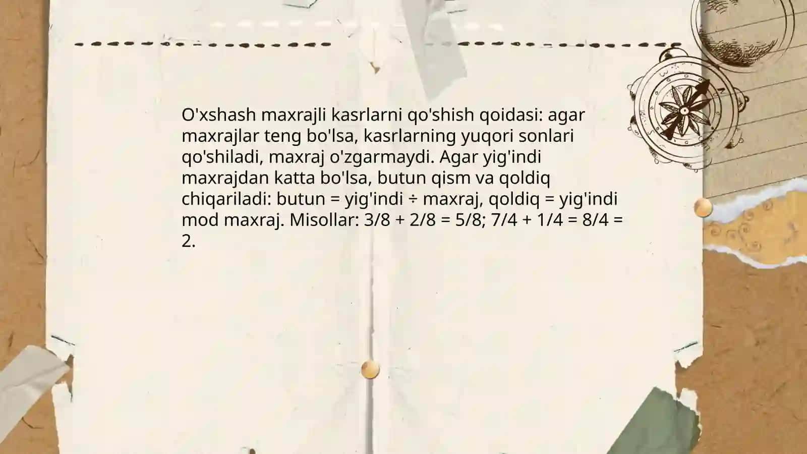 Kasrlarni qo'shish va ayirish 3