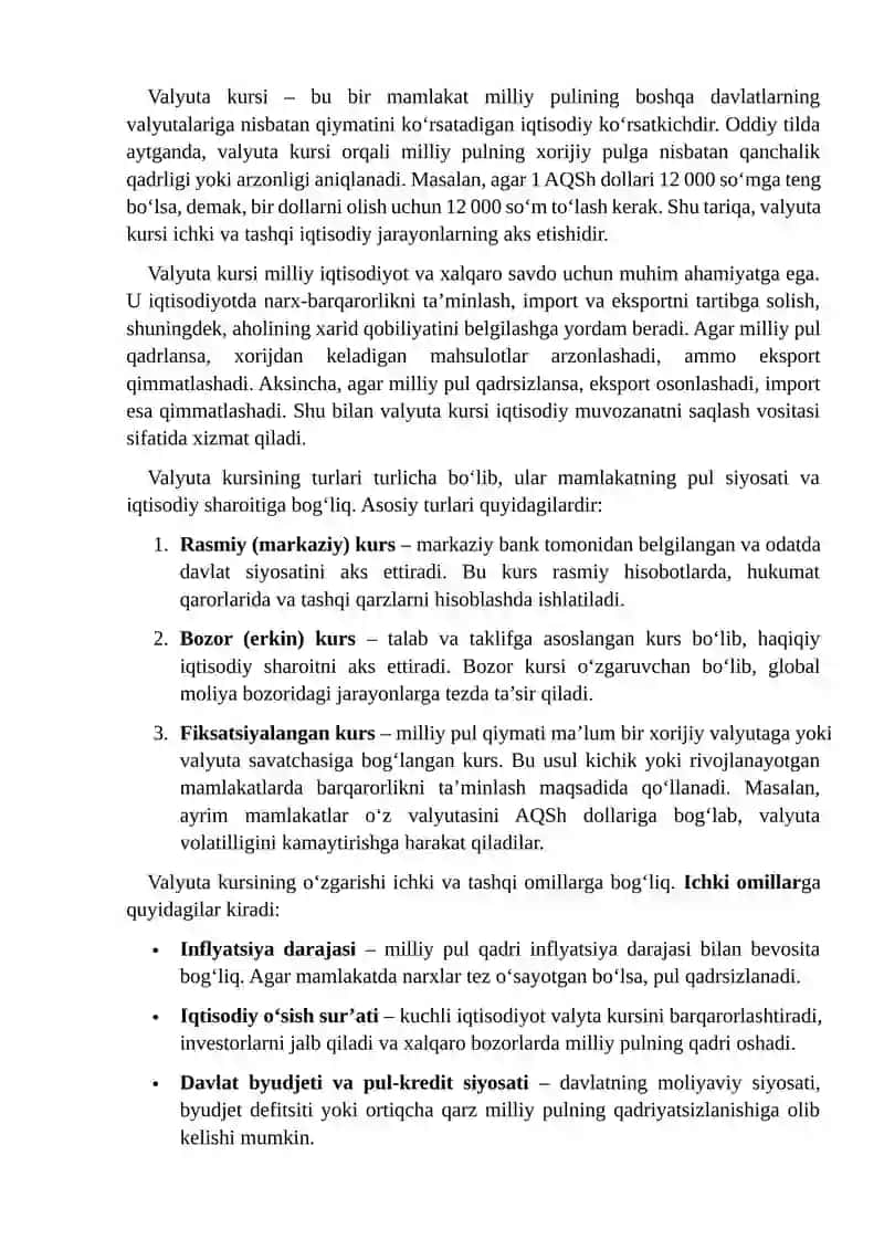Valyuta kursi – milliy pulning boshqa valyutalarga nisbati 3