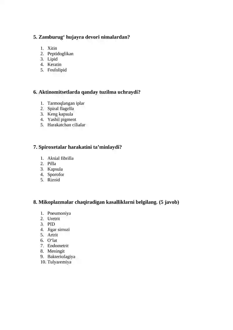 Spiroxetalar, mikoplazmalar, xlamidiyalar, rikketsiyalar, aktinomitsetlar, zamburug‘lar va ularning morfologiysi va strukturasi 3
