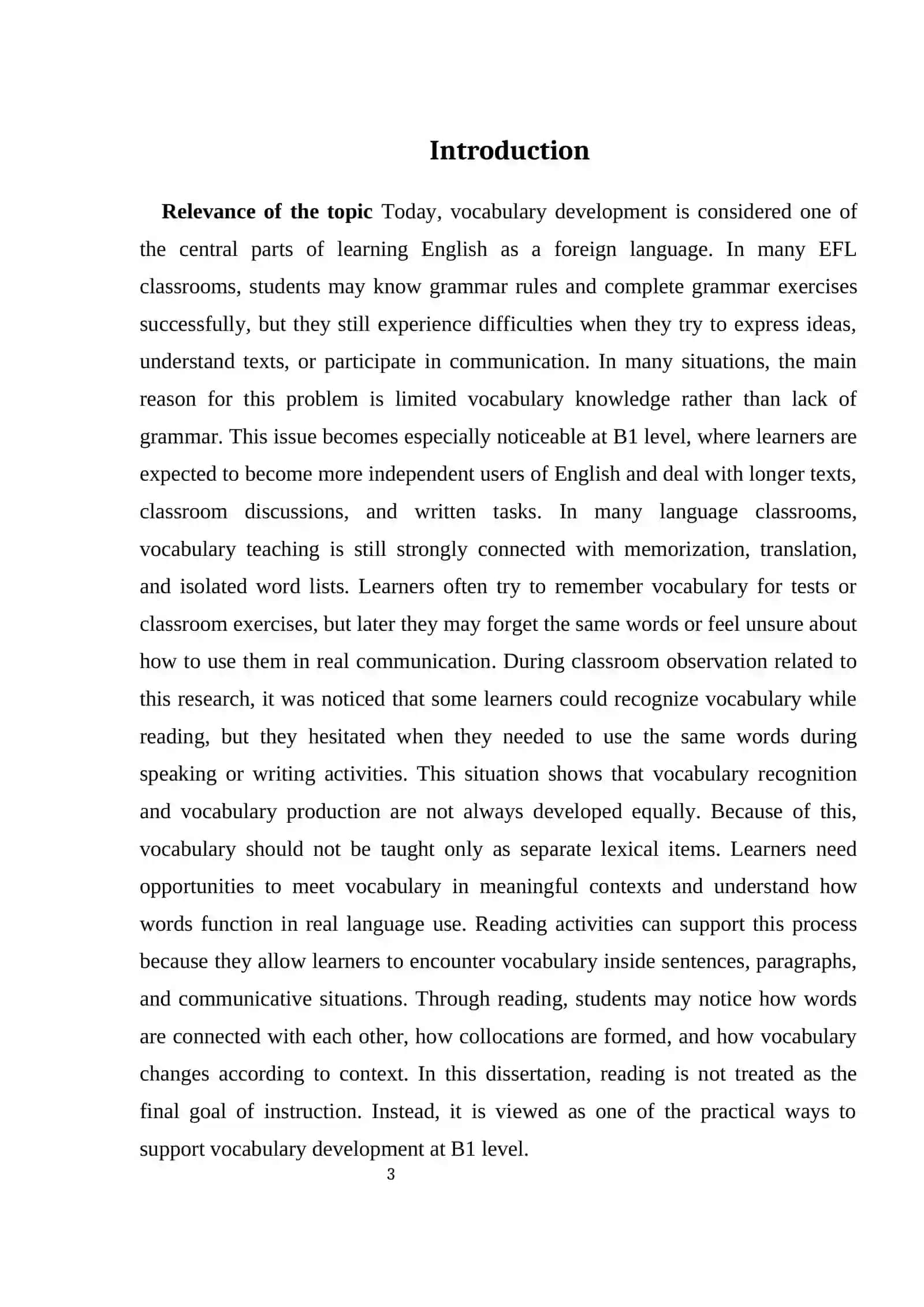 DISSERTATION WORK ON THEME: EFFECTIVENESS OF TEACHING ENGLISH VOCABULARY AT B1 LEVEL THROUGH READING 3