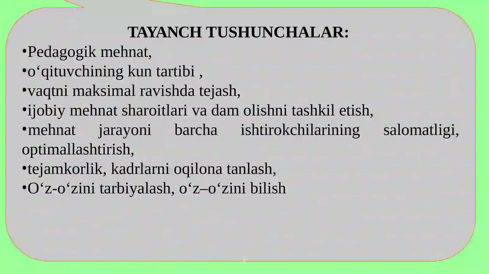 O‘qituvchimehnatiniilmiytashkiletish. O‘z-o‘zinitarbiyalashvao‘zustidaishlash. Pedagogikatajribanito‘plashtizimi 3