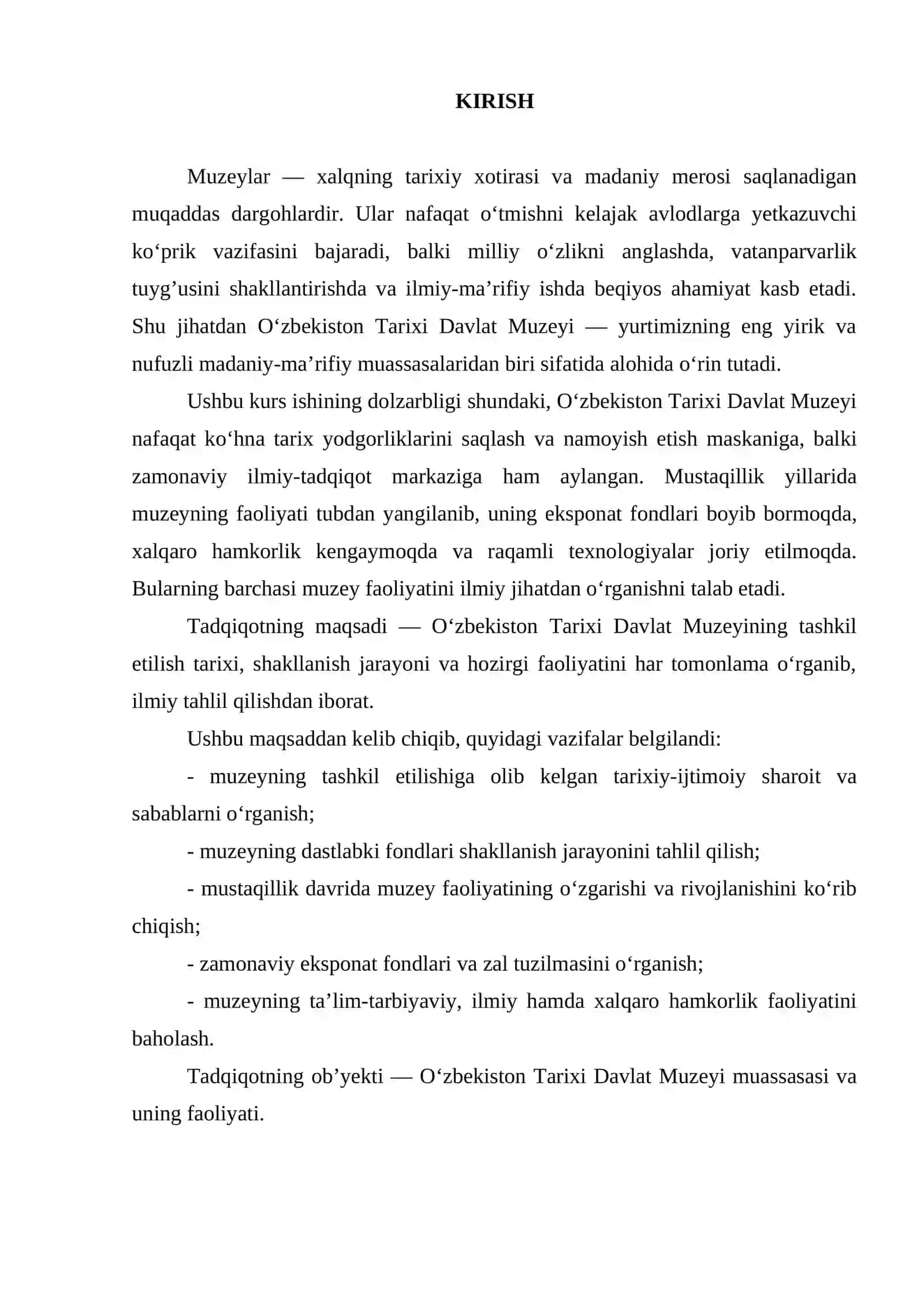 O‘ZBEKISTON TARIXI DAVLAT MUZEYINING TASHKIL ETILISHI VA FAOLIYATI 3