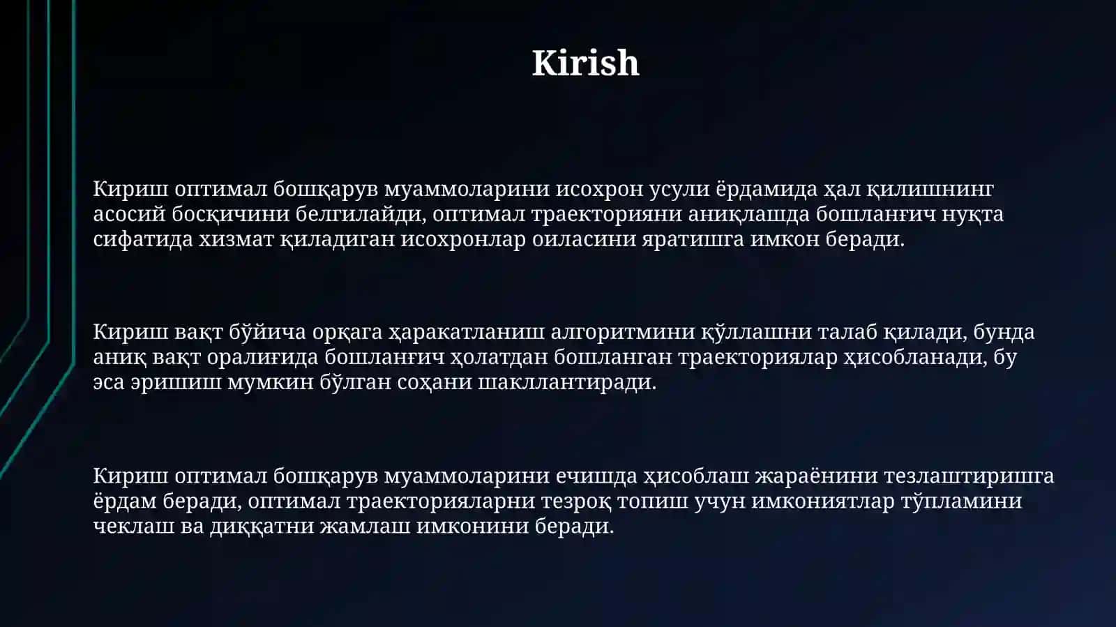 Optimal boshqarish masalalarini yechish uchun izoxron usuli 3
