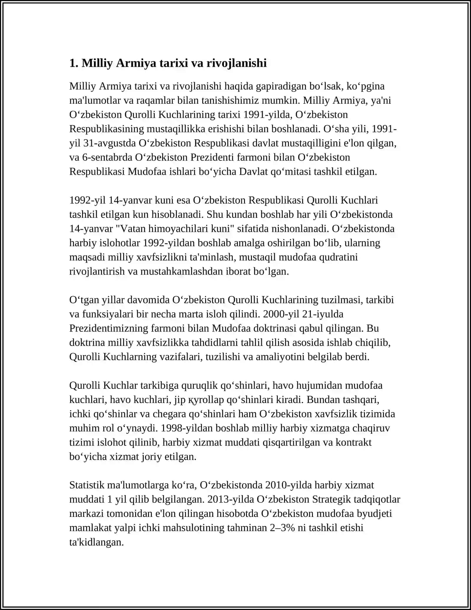 MILLIY ARMIYAMIZ MUSTAQILLIGIMIZ TINCH VA OLISTA HAYOTIMIZ KAFOLATI 3