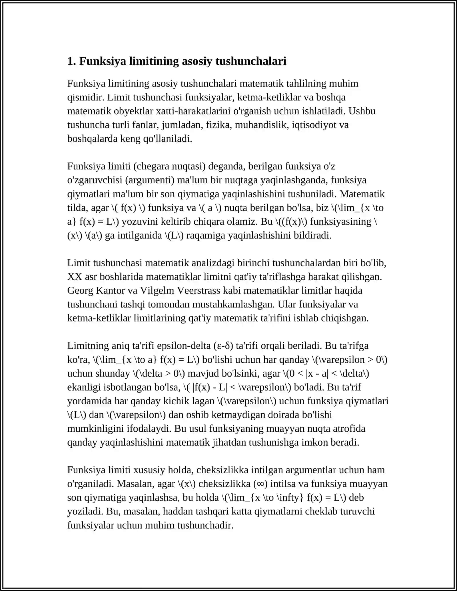FUNKSIYA LIMITINING KOSHI VA GEYNE TARIFLARI CHAP VA OʻNG LIMITLAR 3