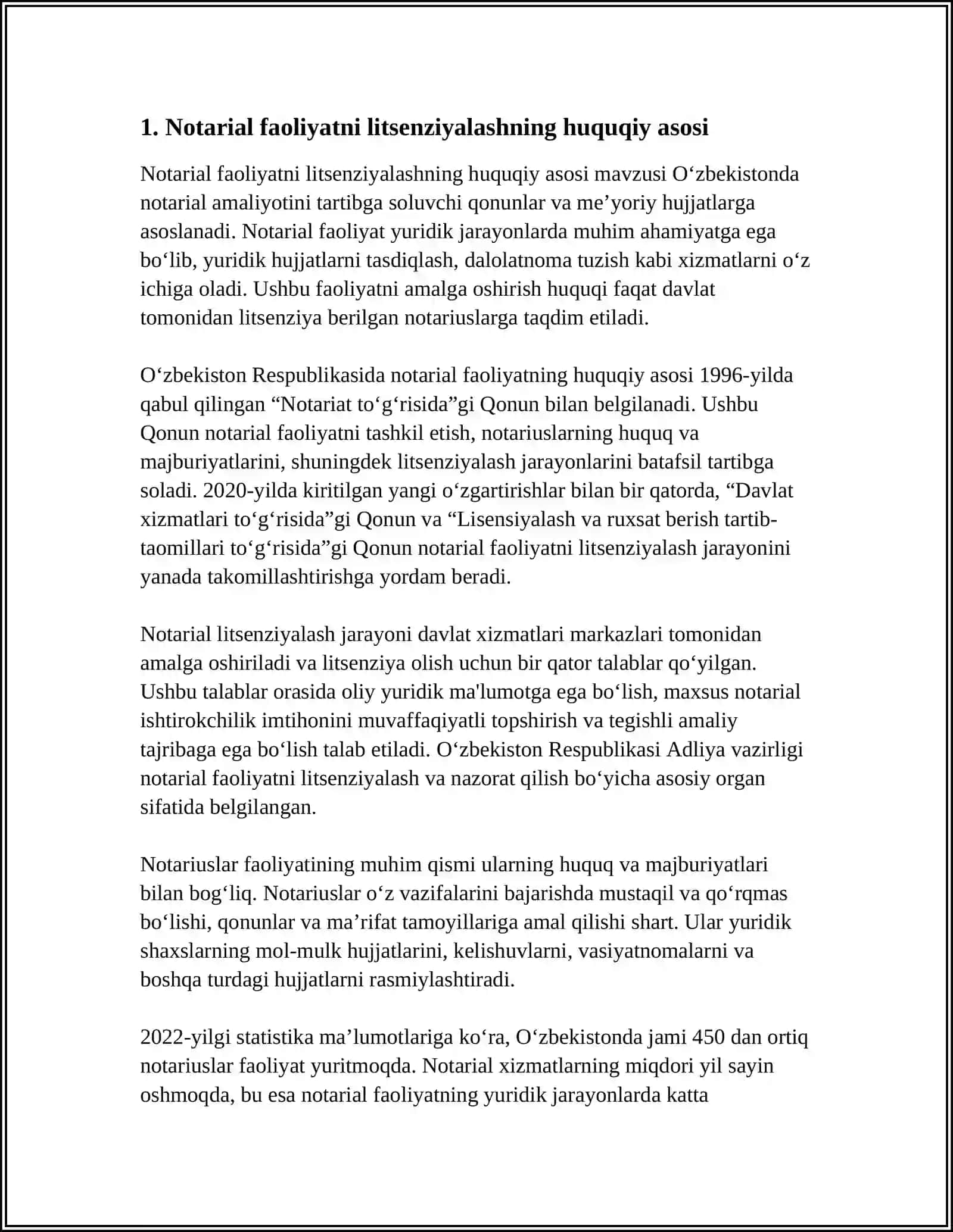 MUSTAQIL ISH Mavzu: NOTARIAL FAOLIYATNI LITSENZIYALASH 3