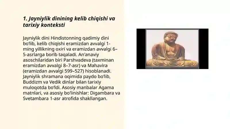 Jayniylik dinining vujudga kelishi va uning asosiy ta'limotini yoritib bering 3