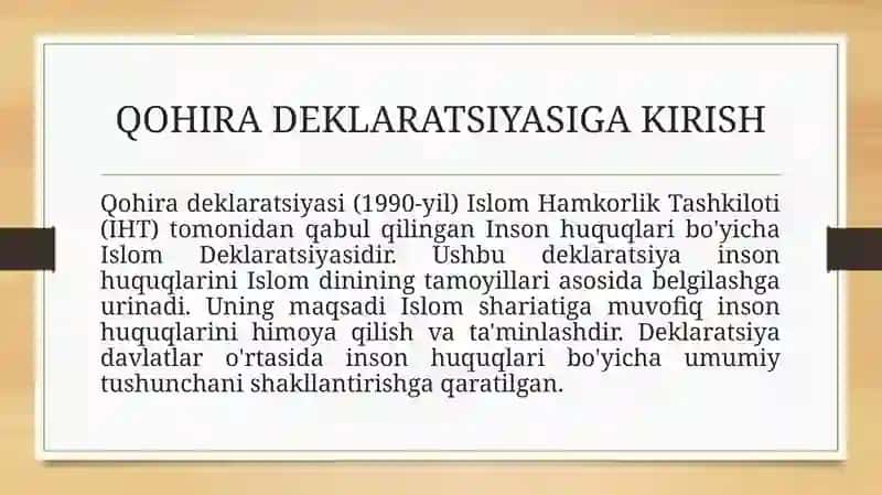 Qohira deklaratsiya tarixi va mazmuni 3