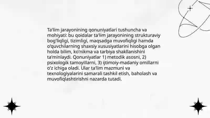 Ta'lim jarayonining qonuniyatlari va tamoyillari. Ta'lim mazmuni 3