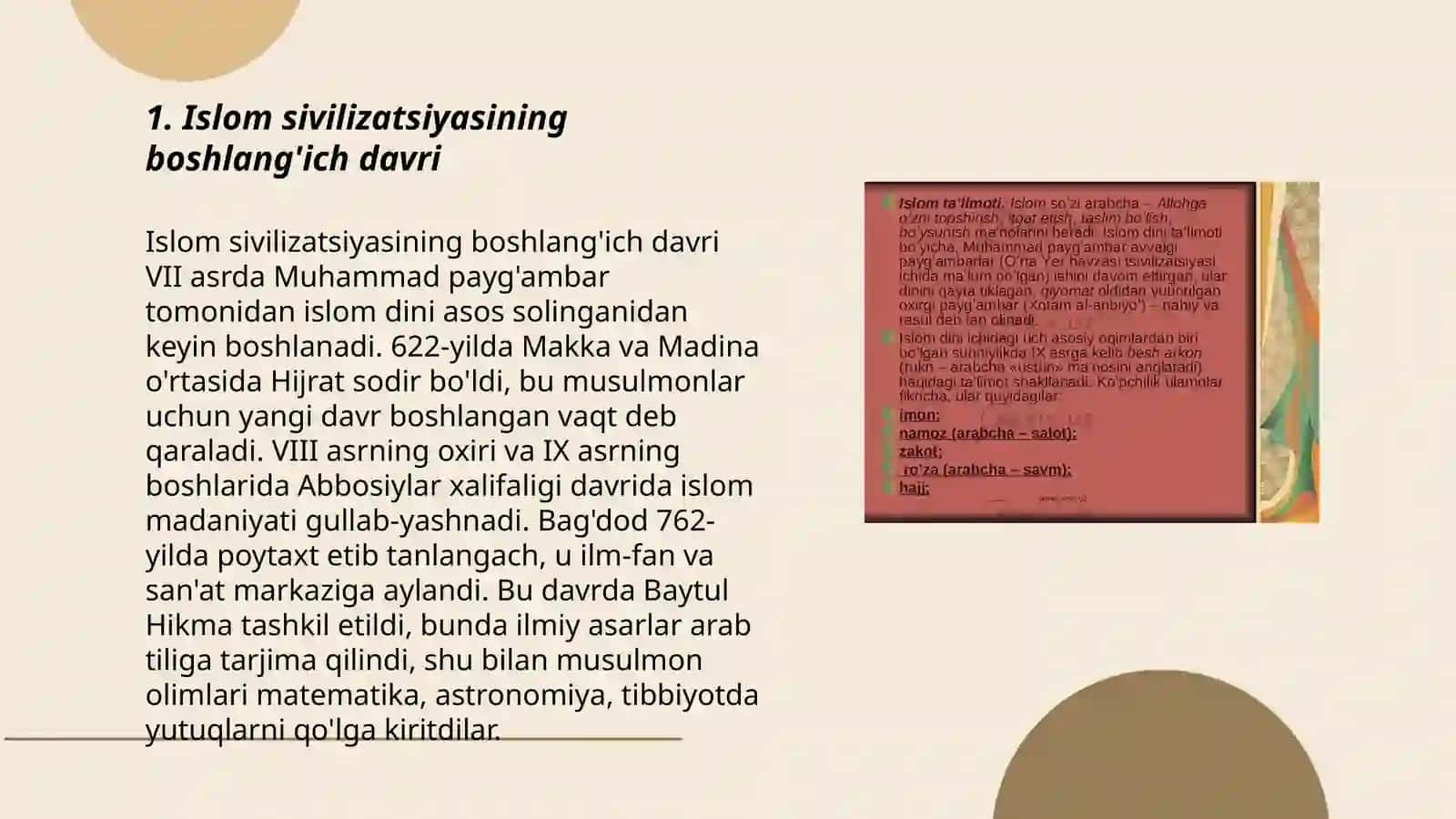 Islom svilizatsiyasining paydo bo'lishi va uning mavaraunnahr maorif tizimiga ta'siri 3