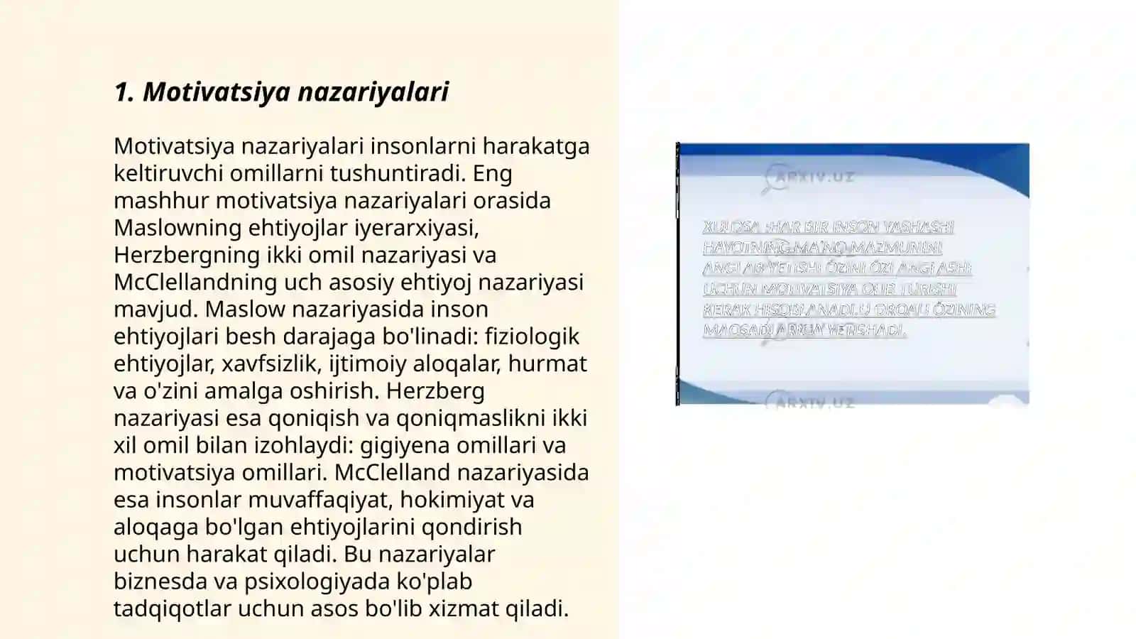 Xorij psixologiyasida motiv va motivatsiya muamosi 3